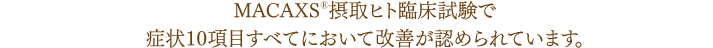 MACAXS®摂取ヒト臨床試験で症状10項目すべてにおいて改善が認められています。